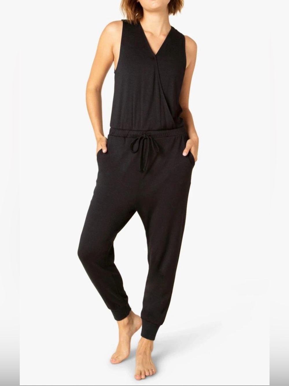 Beyond Yoga Medium Black Sleeveless Drawstring Jumpsuit